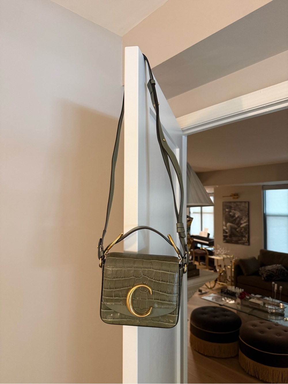 Chloe C Mini Croc-Embossed Green Bag - Picture 8 of 8
